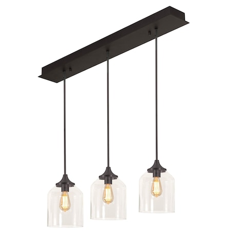 Afx William 3 Light Linear Pendant, Medium Base 120V, Black WMMP08MBBKLNR3